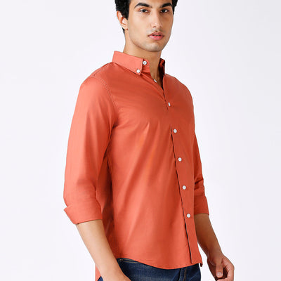 Solid Slim Fit Rust Casual Shirt