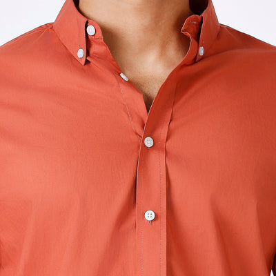 Solid Slim Fit Rust Casual Shirt