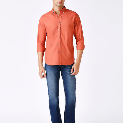 Solid Slim Fit Rust Casual Shirt
