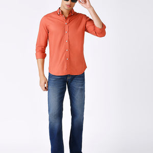 Solid Slim Fit Rust Casual Shirt