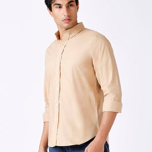 Solid Slim Fit Beige Casual Shirt
