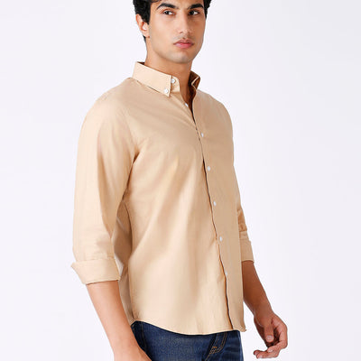 Solid Slim Fit Beige Casual Shirt