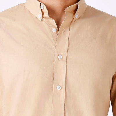 Solid Slim Fit Beige Casual Shirt