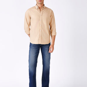Solid Slim Fit Beige Casual Shirt