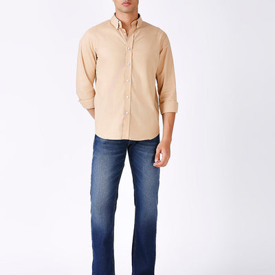 Solid Slim Fit Beige Casual Shirt