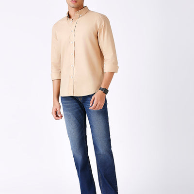 Solid Slim Fit Beige Casual Shirt