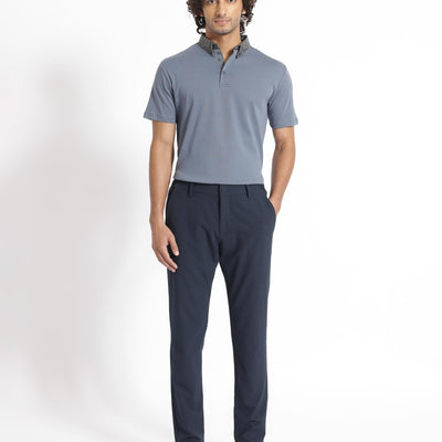 Rare Rabbit Men's Ringer-1 Grey Cotton Fabric Printed Collar Neck Half Sleeves Polo T-Shirt