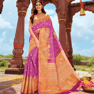 Candy Pink Handloom Korvai Silk Saree With Running Border