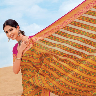 Mustard Handloom Lino Varna Silk Saree Floral Vine Motifs