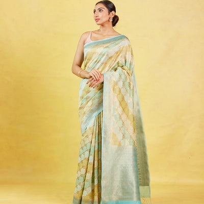 Multi Colour Handloom Banarasi Silk Cotton Saree With Jaal Motifs