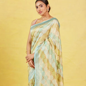 Multi Colour Handloom Banarasi Silk Cotton Saree With Jaal Motifs