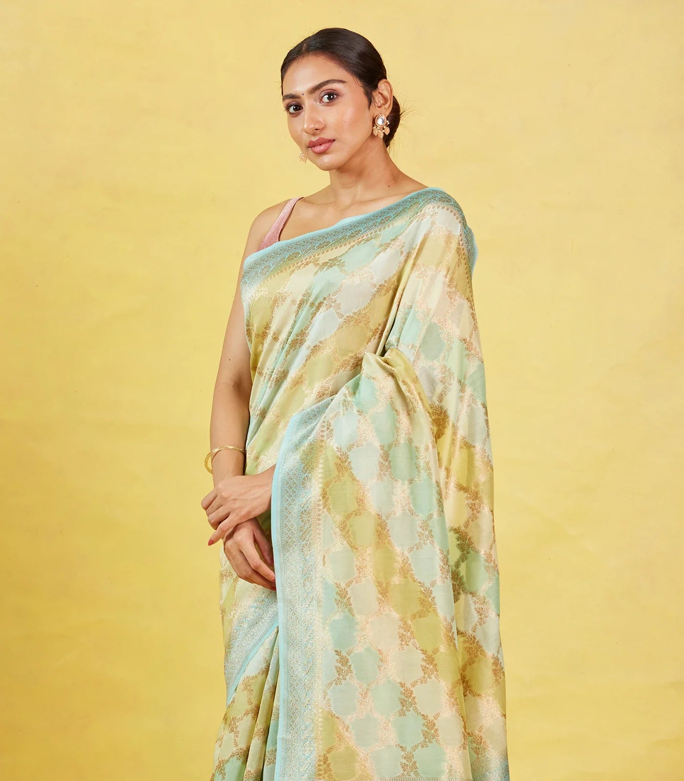 Multi Colour Handloom Banarasi Silk Cotton Saree With Jaal Motifs