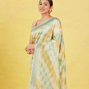 Multi Colour Handloom Banarasi Silk Cotton Saree With Jaal Motifs