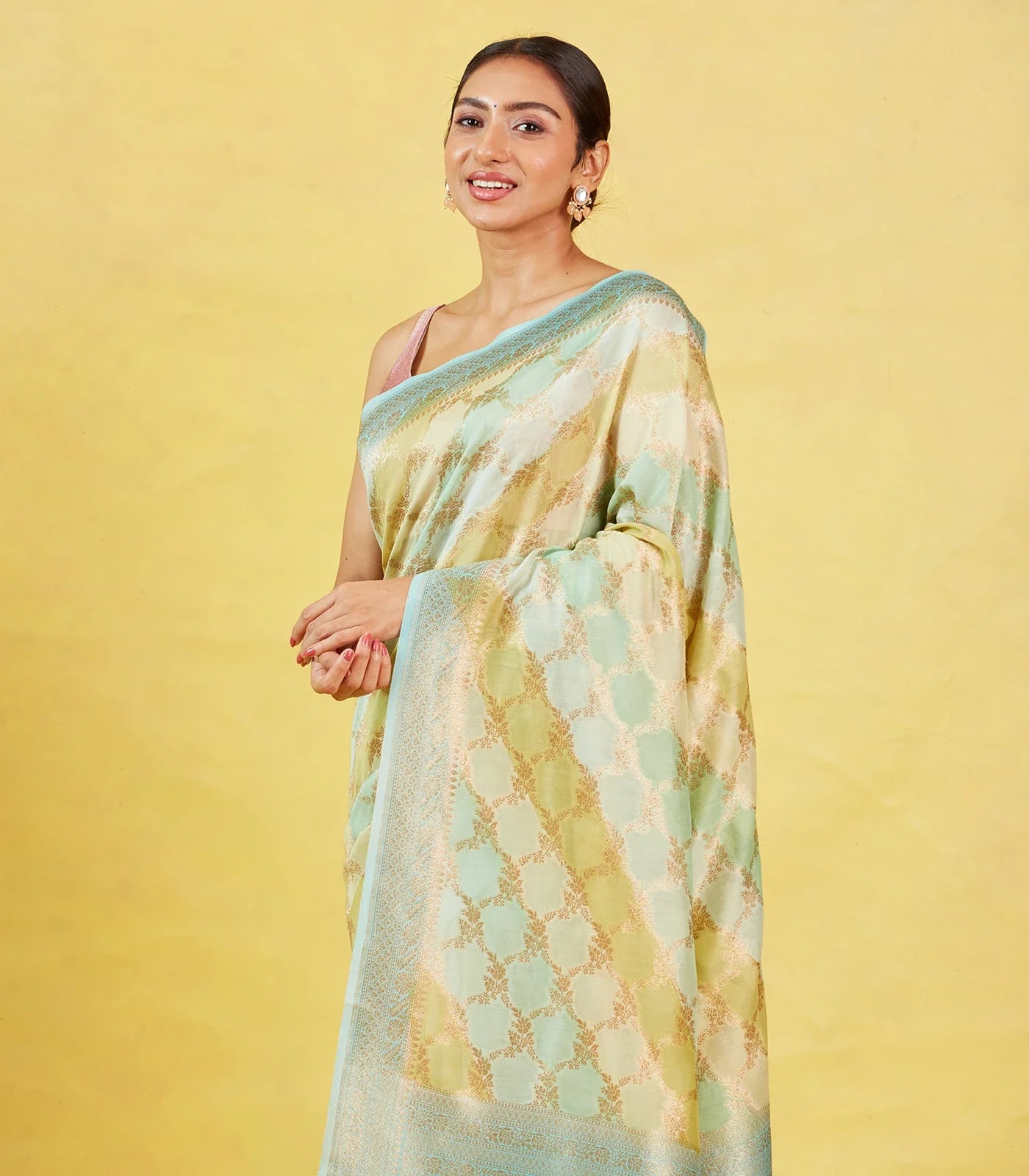 Multi Colour Handloom Banarasi Silk Cotton Saree With Jaal Motifs