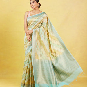 Multi Colour Handloom Banarasi Silk Cotton Saree With Jaal Motifs