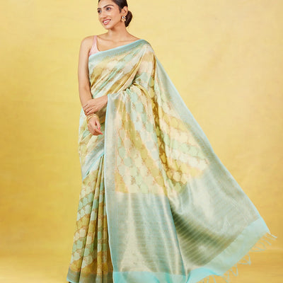 Multi Colour Handloom Banarasi Silk Cotton Saree With Jaal Motifs