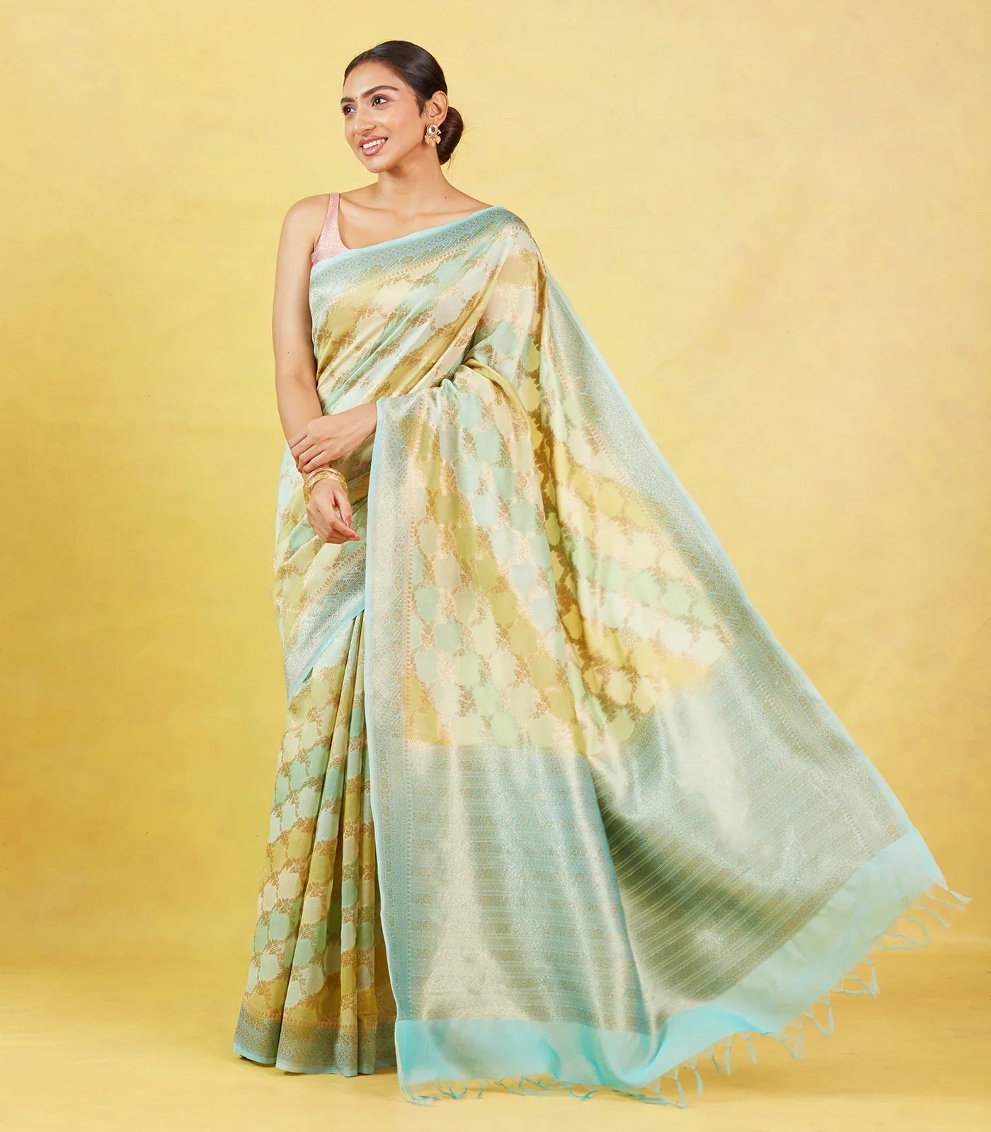 Multi Colour Handloom Banarasi Silk Cotton Saree With Jaal Motifs