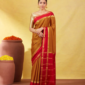 Olive Green Mysore Plain Crepe Silk Saree With Mango Motifs-Olive Green