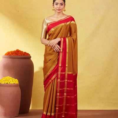 Olive Green Mysore Plain Crepe Silk Saree With Mango Motifs-Olive Green