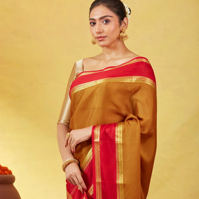 Olive Green Mysore Plain Crepe Silk Saree With Mango Motifs-Olive Green