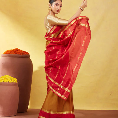 Olive Green Mysore Plain Crepe Silk Saree With Mango Motifs-Olive Green