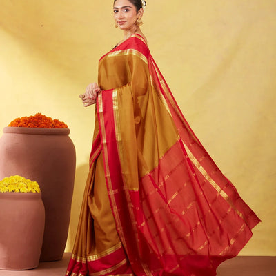 Olive Green Mysore Plain Crepe Silk Saree With Mango Motifs-Olive Green