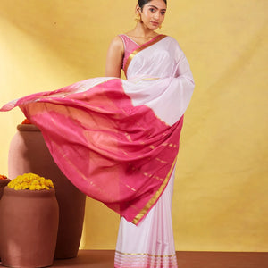 Lavender Mysore Plain Crepe Silk Saree With Contrast Pink Border