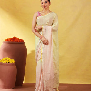 Light Peach Banarasi Georgette Saree With Chevron Motifs