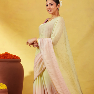 Light Peach Banarasi Georgette Saree With Chevron Motifs