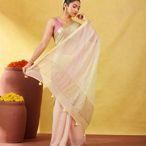 Light Peach Banarasi Georgette Saree With Chevron Motifs
