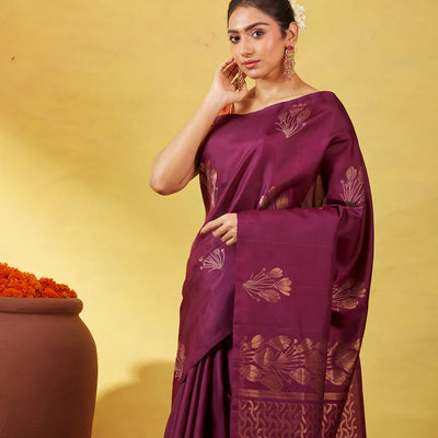 Maroon Soft Silk Saree With Flower Zari Buttas
