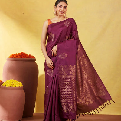 Maroon Soft Silk Saree With Flower Zari Buttas