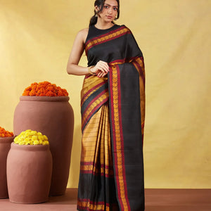 Oil Mustard Kanchipuram Silk Saree With Silk Thread Buttas