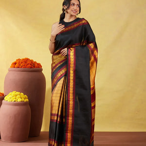 Oil Mustard Kanchipuram Silk Saree With Silk Thread Buttas