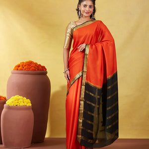 Orange Mysore Plain Crepe Silk Saree With Black Border