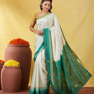 Light Green Mysore Plain Crepe Silk Saree With Contrast Green Border