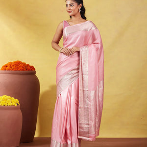 Baby Pink Mysore Crepe Silk Saree With Dotted Motifs