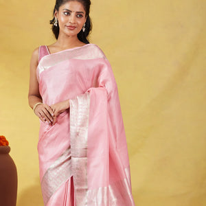 Baby Pink Mysore Crepe Silk Saree With Dotted Motifs