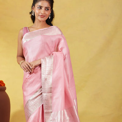 Baby Pink Mysore Crepe Silk Saree With Dotted Motifs