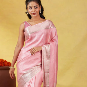Baby Pink Mysore Crepe Silk Saree With Dotted Motifs