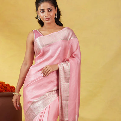 Baby Pink Mysore Crepe Silk Saree With Dotted Motifs