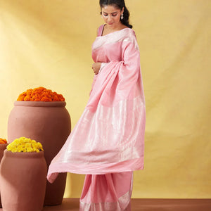 Baby Pink Mysore Crepe Silk Saree With Dotted Motifs
