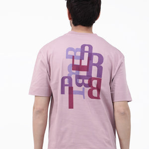 Rare Rabbit Articale Mens Roan Dusky Pink Cotton Polyester Fabric Short Sleeve Crew Neck Oversized Fit Graphic Printed T-Shirt
