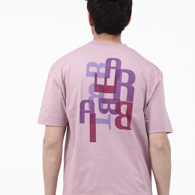 Rare Rabbit Articale Mens Roan Dusky Pink Cotton Polyester Fabric Short Sleeve Crew Neck Oversized Fit Graphic Printed T-Shirt