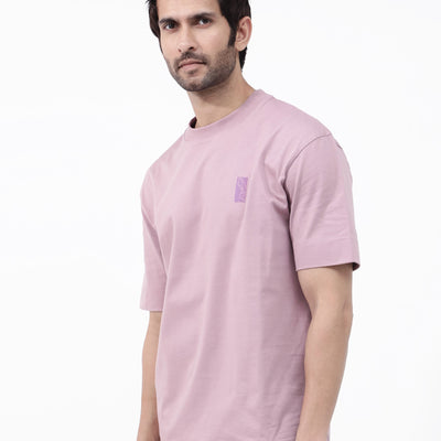 Rare Rabbit Articale Mens Roan Dusky Pink Cotton Polyester Fabric Short Sleeve Crew Neck Oversized Fit Graphic Printed T-Shirt