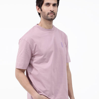 Rare Rabbit Articale Mens Roan Dusky Pink Cotton Polyester Fabric Short Sleeve Crew Neck Oversized Fit Graphic Printed T-Shirt