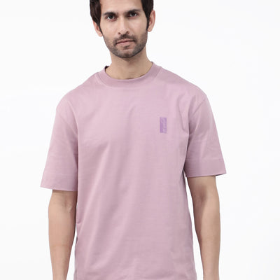 Rare Rabbit Articale Mens Roan Dusky Pink Cotton Polyester Fabric Short Sleeve Crew Neck Oversized Fit Graphic Printed T-Shirt