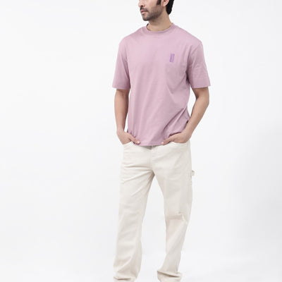 Rare Rabbit Articale Mens Roan Dusky Pink Cotton Polyester Fabric Short Sleeve Crew Neck Oversized Fit Graphic Printed T-Shirt