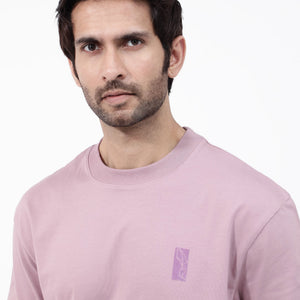 Rare Rabbit Articale Mens Roan Dusky Pink Cotton Polyester Fabric Short Sleeve Crew Neck Oversized Fit Graphic Printed T-Shirt