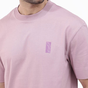Rare Rabbit Articale Mens Roan Dusky Pink Cotton Polyester Fabric Short Sleeve Crew Neck Oversized Fit Graphic Printed T-Shirt